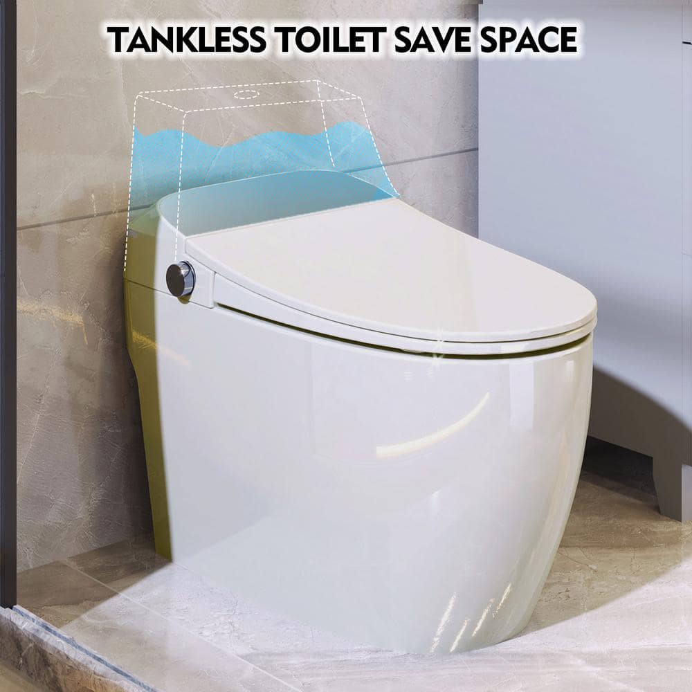 YSQCAR Elongated 1.28 GPF Smart Bidet Toilet with Auto Lid and Heated Seat in White