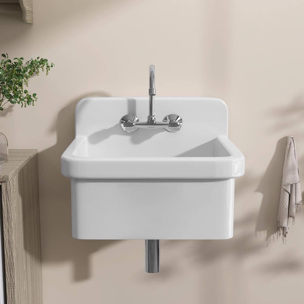 Zeafive High Back 10-Gallon Ceramic Wall Mount Utility Sink, 24x20x17 in.