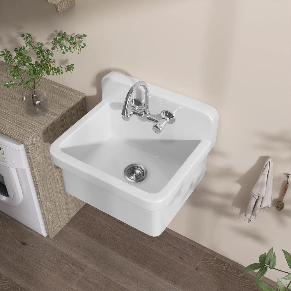 Zeafive High Back 10-Gallon Ceramic Wall Mount Utility Sink, 24x20x17 in.
