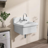 Zeafive High Back 10-Gallon Ceramic Wall Mount Utility Sink, 24x20x17 in.