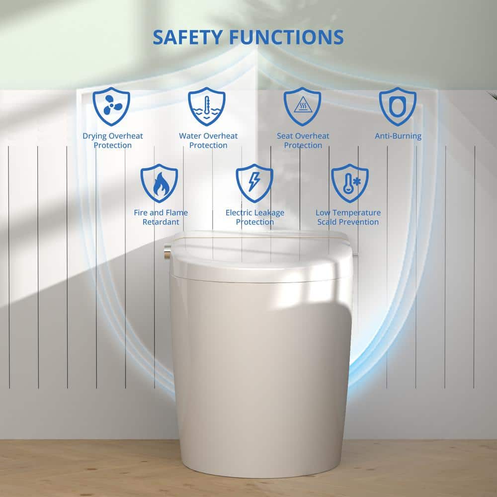 Relyblo Smart Elongated Bidet Toilet 1.27 GPF with Gold Edge White Finish