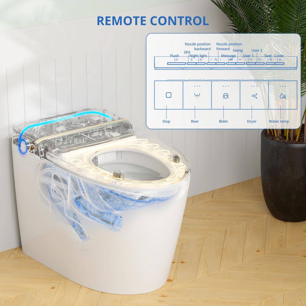 Relyblo Smart Elongated Bidet Toilet 1.27 GPF with Gold Edge White Finish