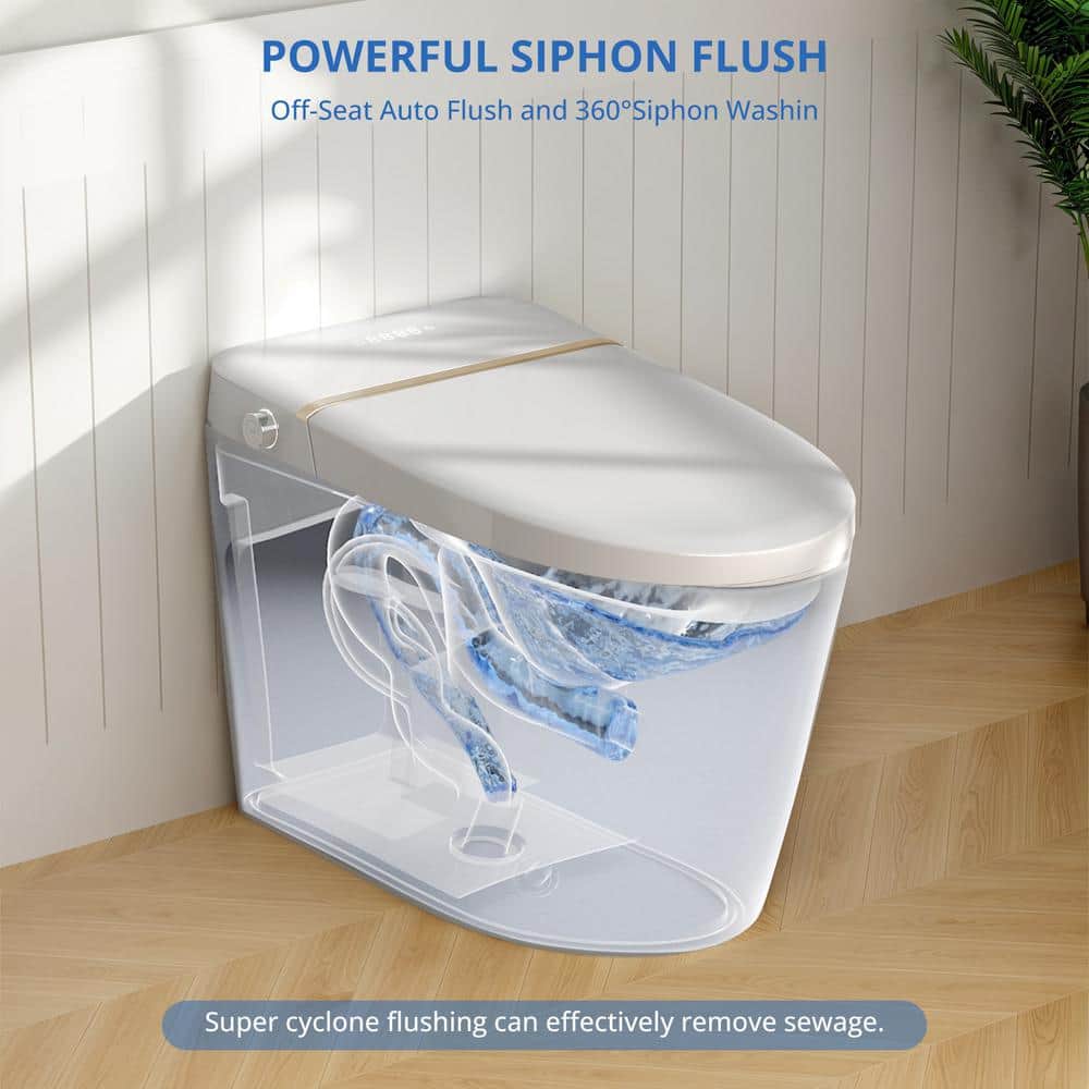 Relyblo Smart Elongated Bidet Toilet 1.27 GPF with Gold Edge White Finish
