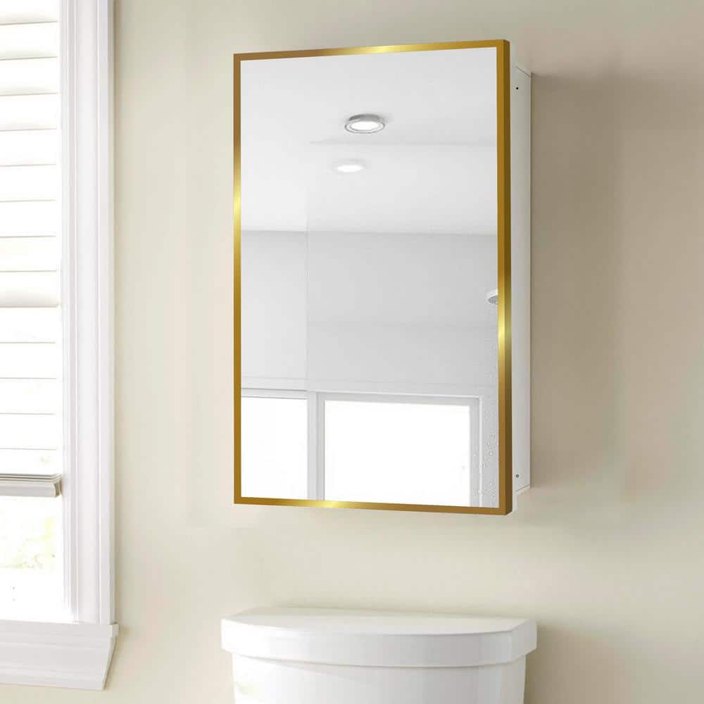 16 in. W x 28 in. H Rectangular Metal Framed Medicine Cabinet with Mirror