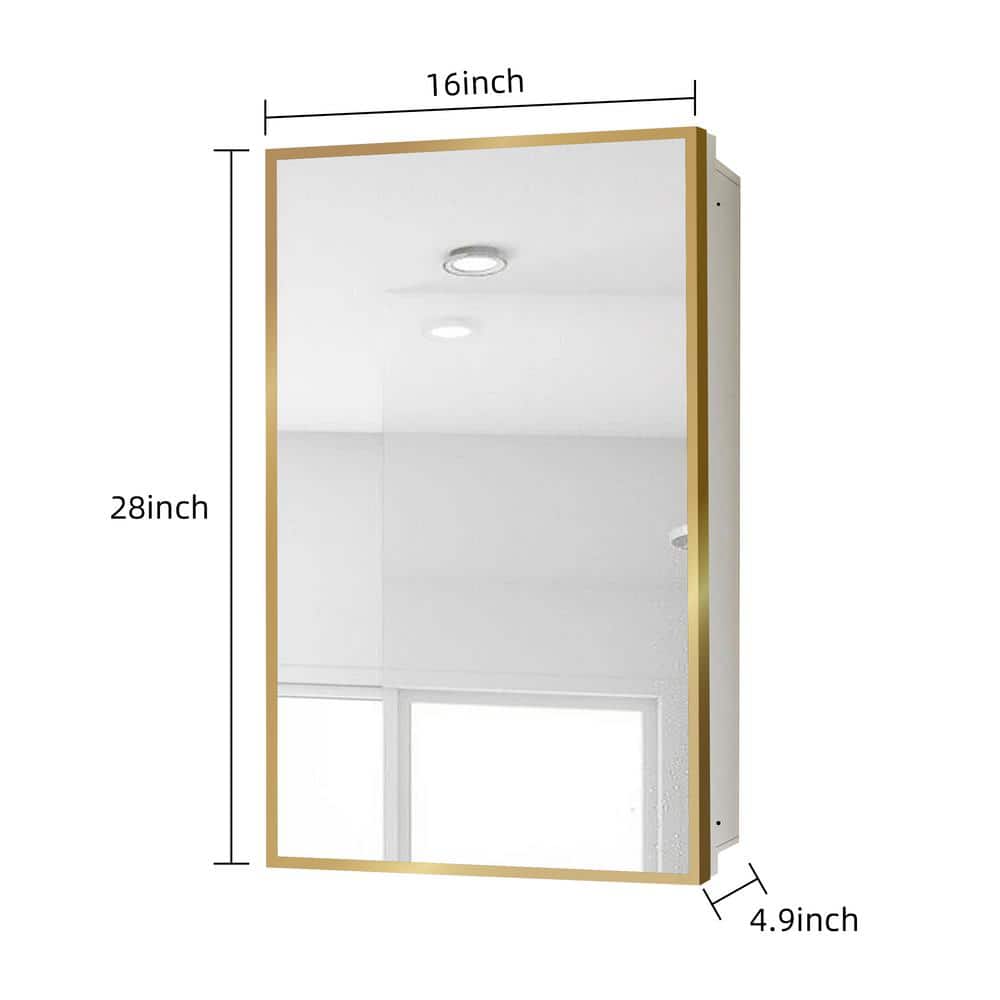 16 in. W x 28 in. H Rectangular Metal Framed Medicine Cabinet with Mirror