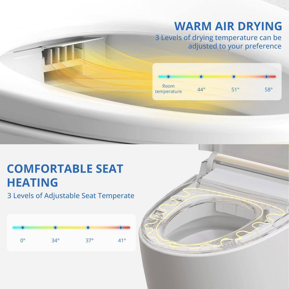 Relyblo intelligent Elongated Bidet Toilet 1.27 GPF in Gold White with Auto Open/Close and Foot Sensing