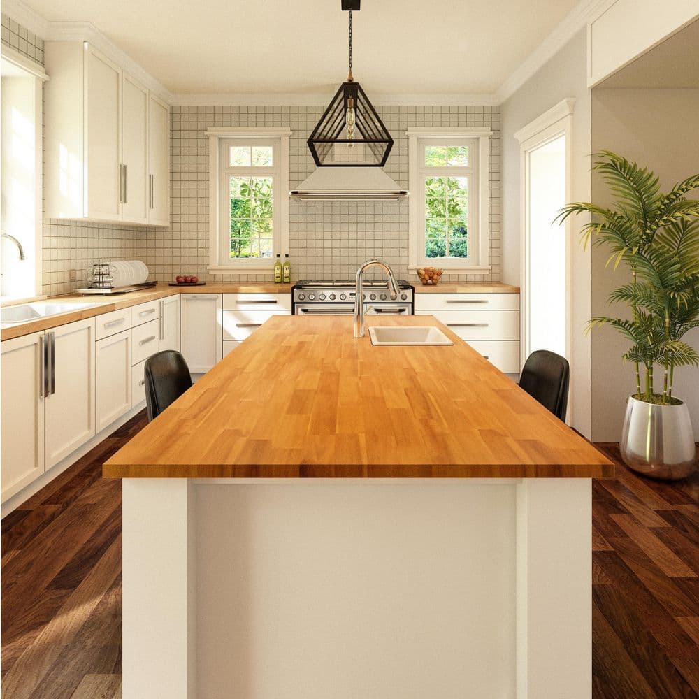 Interbuild 6 ft. L x 25.5 in. D, Acacia Butcher Block Standard Countertop in Golden Teak with Square Edge