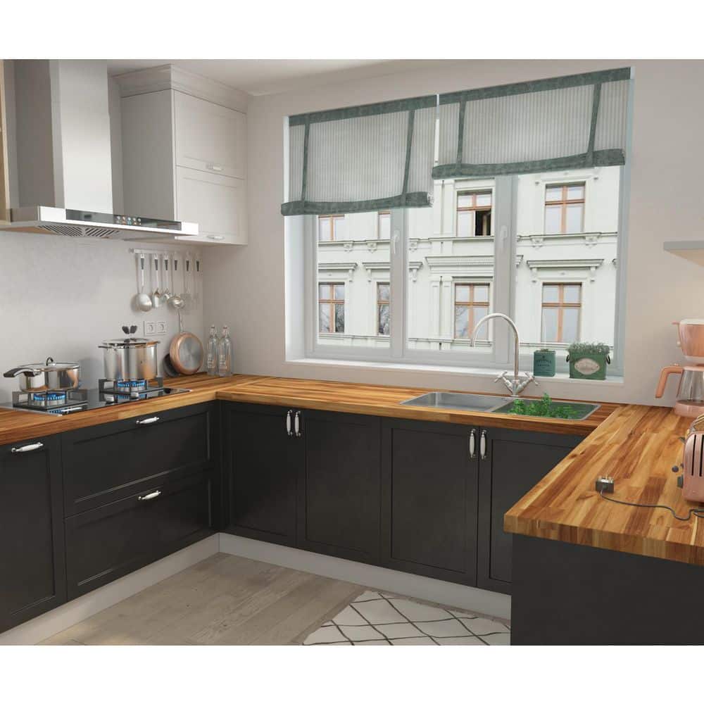 Interbuild 6 ft. L x 25.5 in. D, Acacia Butcher Block Standard Countertop in Golden Teak with Square Edge