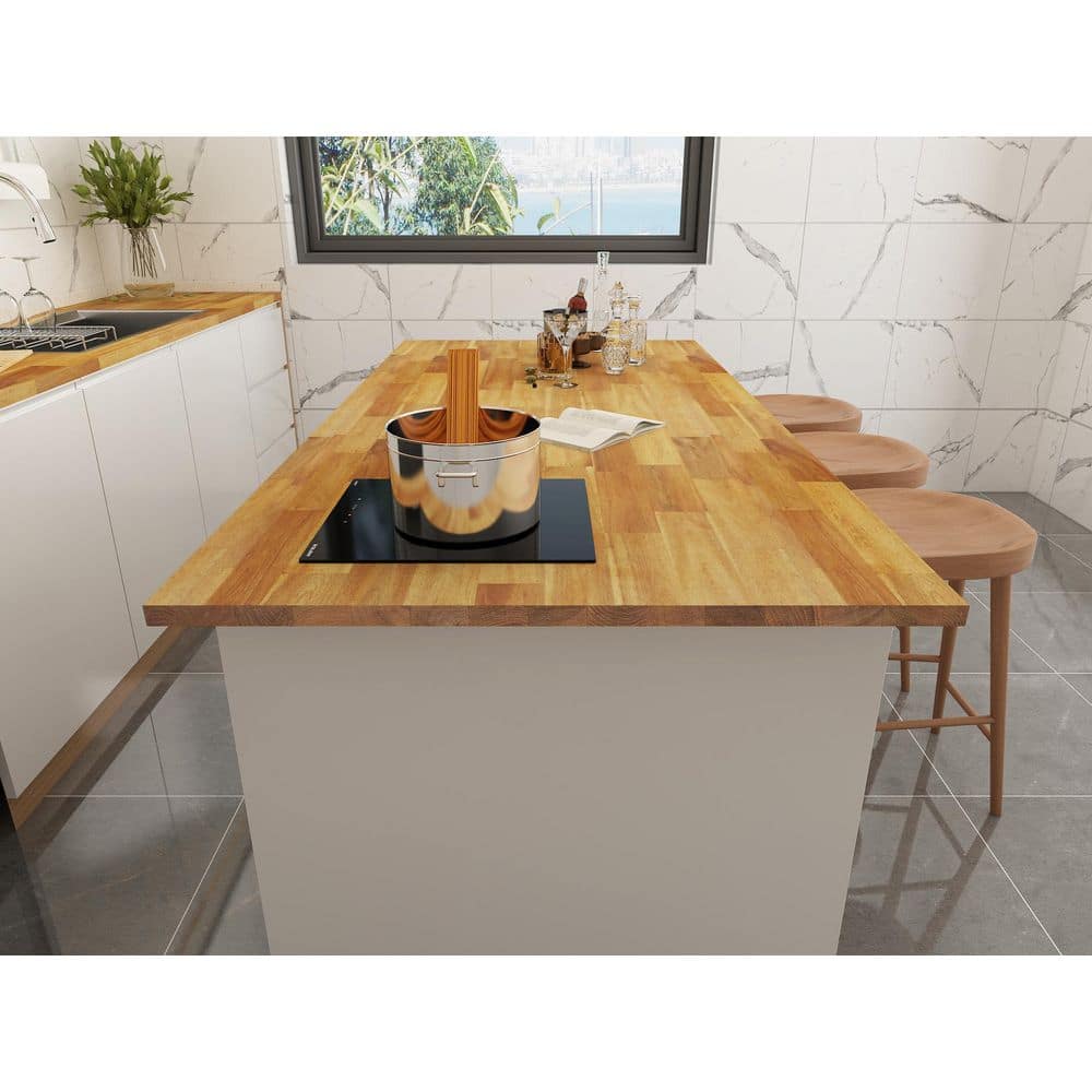 Interbuild 6 ft. L x 25.5 in. D, Acacia Butcher Block Standard Countertop in Golden Teak with Square Edge