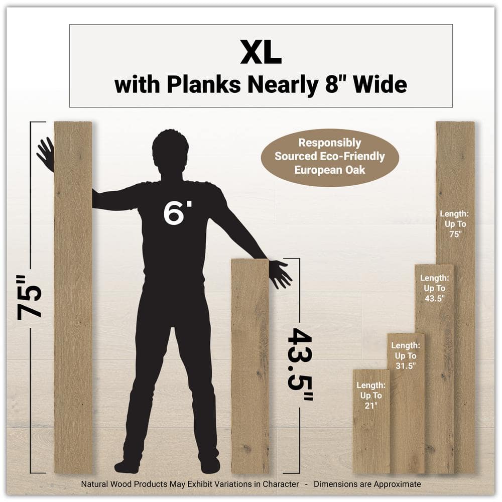 MSI Grant Manor White Oak XL 1/2 in. T x 7.48 in. W Tongue and Groove Engineered Hardwood Flooring (34.97 sq. ft./case)