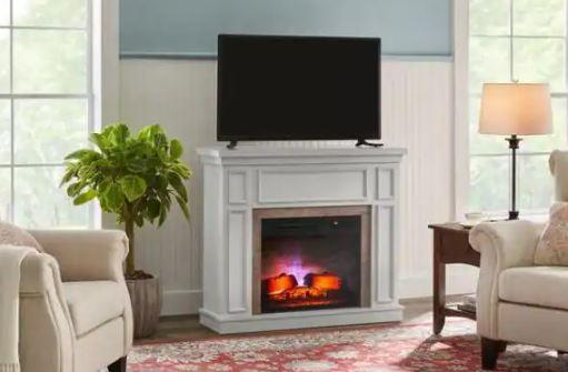 Granville 43 in. W Freestanding Convertible Media Console Electric Fireplace in Antique White - Super Arbor