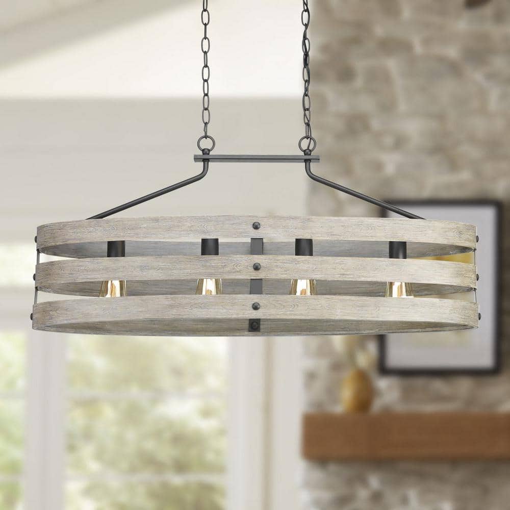 Progress Lighting Gulliver Collection 38-1/2 in. Coastal 4-Light Graphite Coastal Linear Chandelier Light with Weathered Driftwood Frame