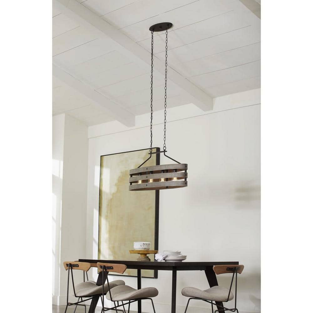 Progress Lighting Gulliver Collection 38-1/2 in. Coastal 4-Light Graphite Coastal Linear Chandelier Light with Weathered Driftwood Frame