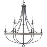Progress Lighting Gulliver Collection 35-1/4 in. 9-Light Graphite Coastal Chandelier with Weathered Gray Wood Accents for Dining Rooms