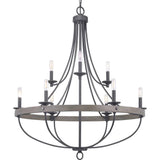 Progress Lighting Gulliver Collection 35-1/4 in. 9-Light Graphite Coastal Chandelier with Weathered Gray Wood Accents for Dining Rooms