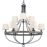 Progress Lighting Gulliver Collection 35-1/4 in. 9-Light Graphite Coastal Chandelier with Weathered Gray Wood Accents for Dining Rooms