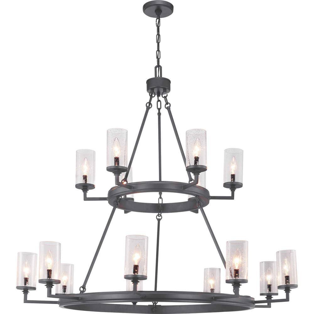 Progress Lighting Gresham Collection 15-Light Graphite Clear Seeded Glass Farmhouse Chandelier Light