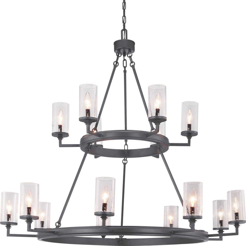 Progress Lighting Gresham Collection 15-Light Graphite Clear Seeded Glass Farmhouse Chandelier Light