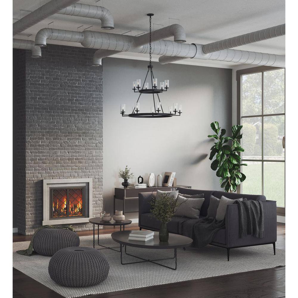 Progress Lighting Gresham Collection 15-Light Graphite Clear Seeded Glass Farmhouse Chandelier Light
