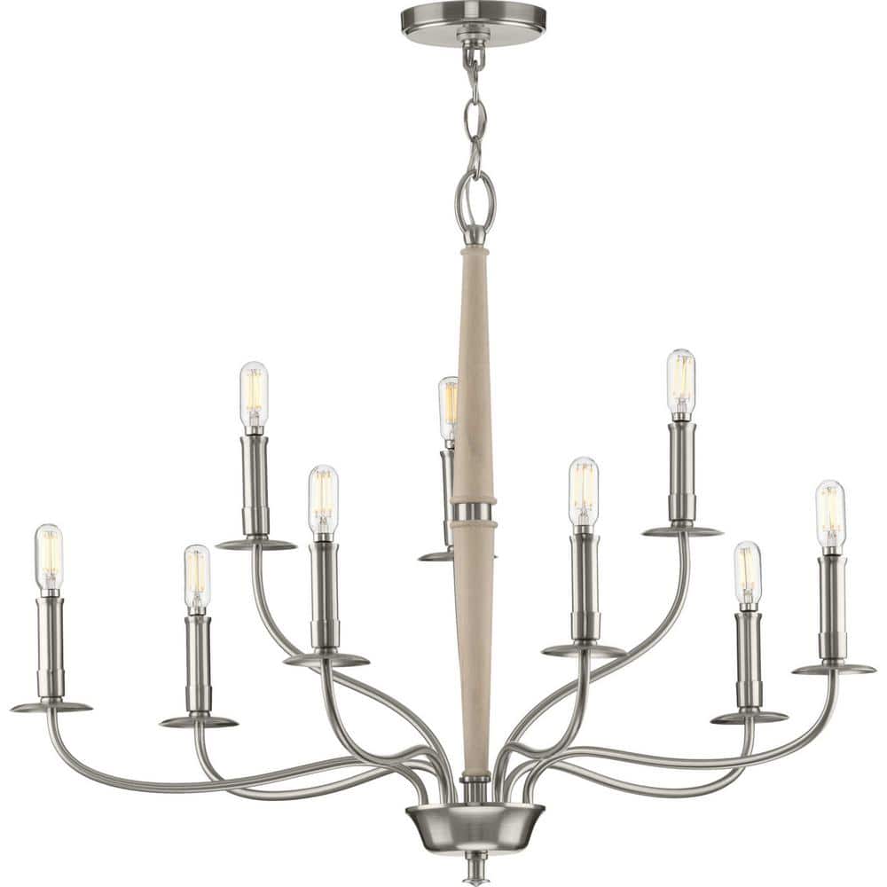 Progress Lighting Durrell Collection 9-Light Brushed Nickel Coastal Chandelier Light