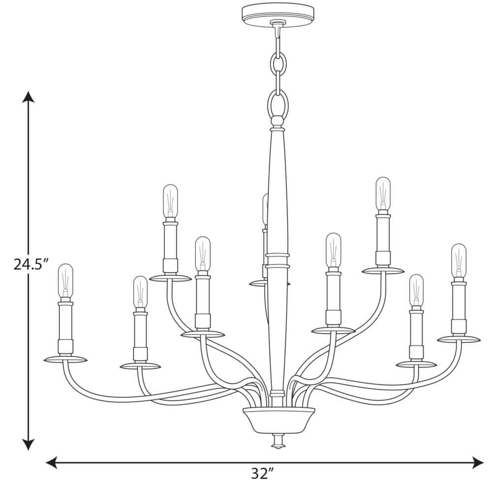 Progress Lighting Durrell Collection 9-Light Brushed Nickel Coastal Chandelier Light
