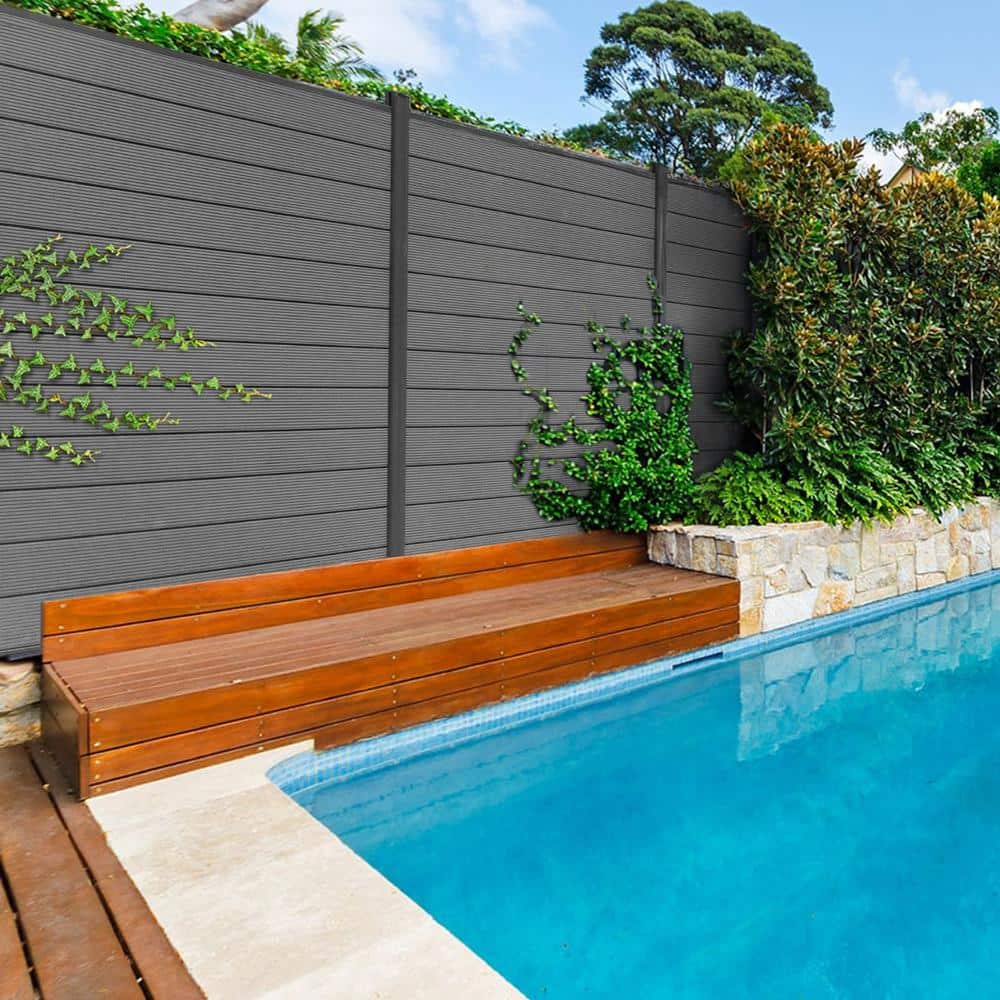 LH EP Complete Kit 6 ft. x 6 ft. Gray WPC Composite Fence Panel w/Bottom Squared Holders and Post Kits (10 set)