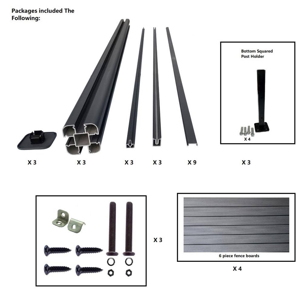 LH EP Complete Kit 6 ft. x 6 ft. Gray WPC Composite Fence Panel w/Bottom Squared Holders and Post Kits (2 set)