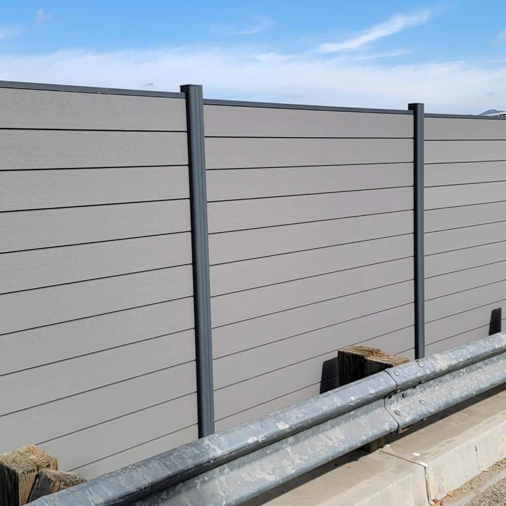 LH EP Complete Kit 6 ft. x 6 ft. Gray WPC Composite Fence Panel w/Bottom Squared Holders and Post Kits (2 set)