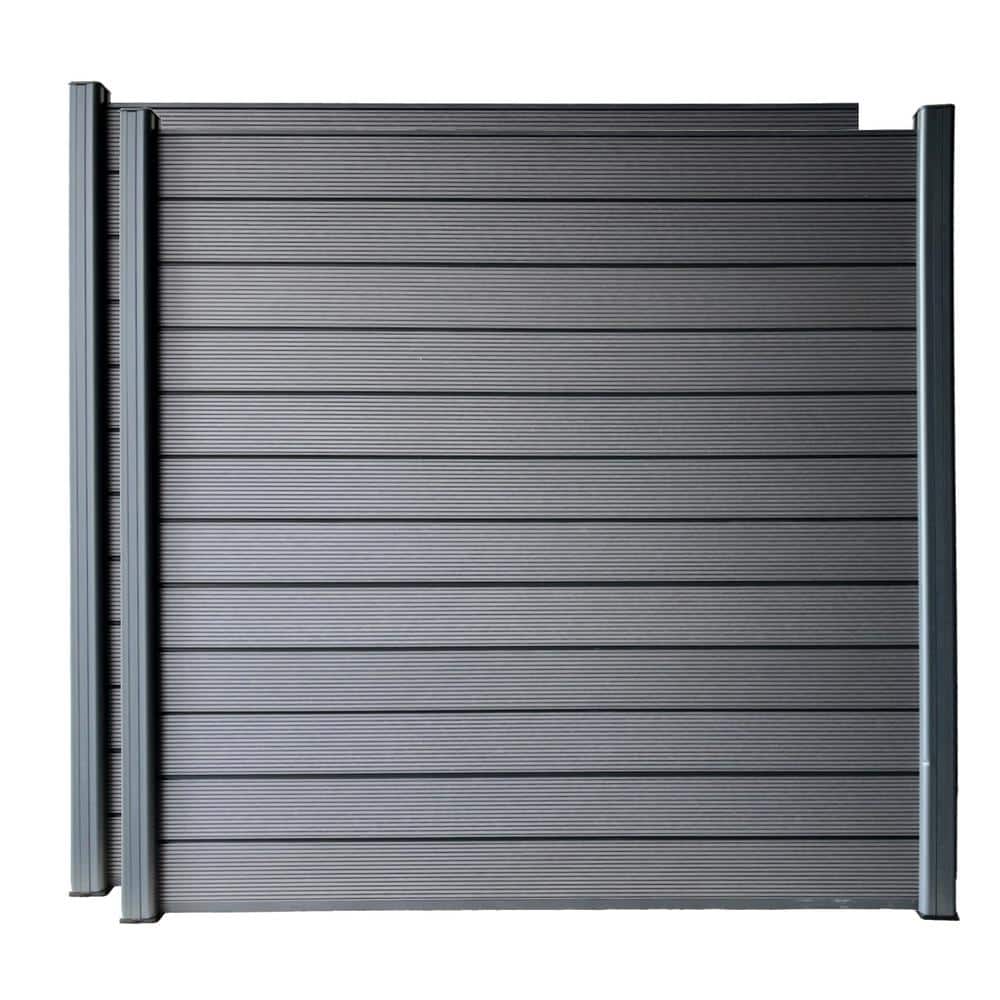 LH EP Complete Kit 6 ft. x 6 ft. Gray WPC Composite Fence Panel w/Bottom Squared Holders and Post Kits (2 set)