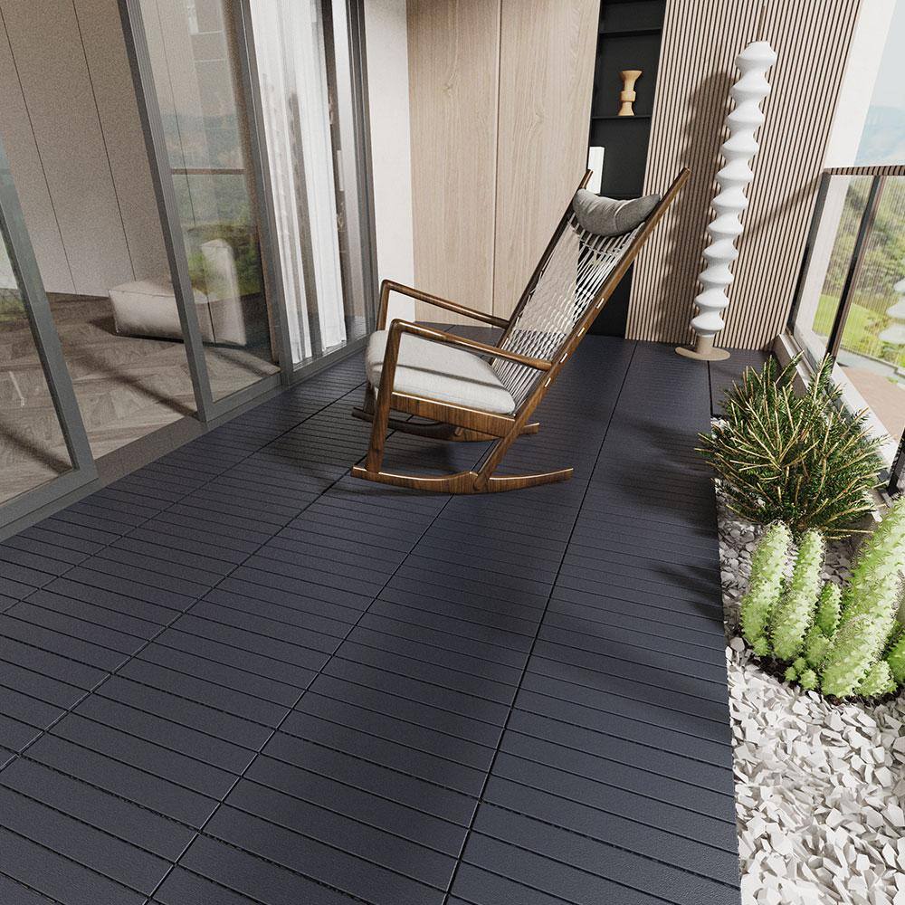 Afoxsos 24 in. x 12 in. Polypropylene Material DIY Module Deck Tile in Dark Gray, Quick and Easy to installation (24 per Case)