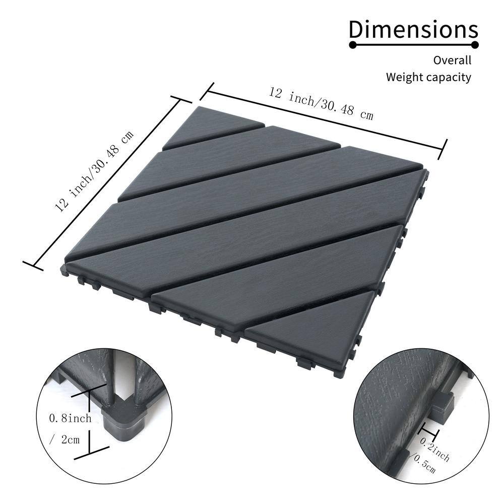 Amucolo 12 in. x 12 in. Composite Plastic Interlocking Deck Tiles in Gray (Set of 44 Tiles)