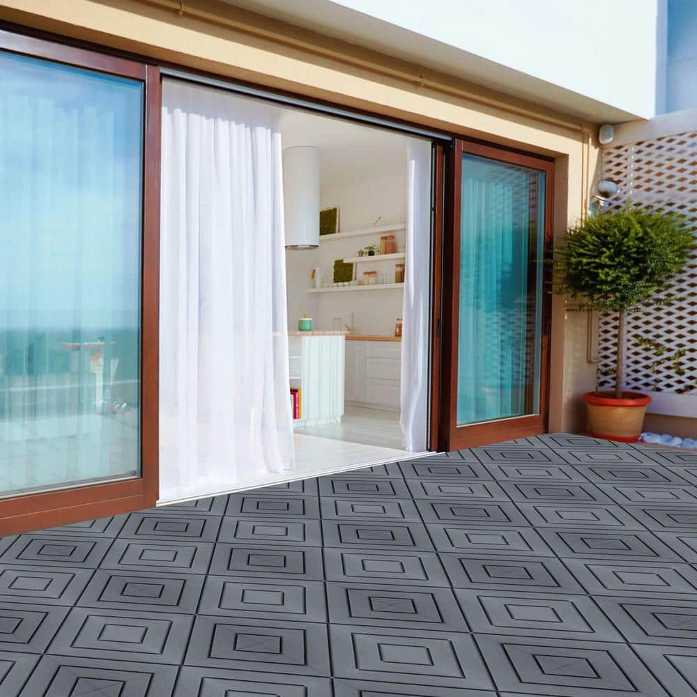 Amucolo 12 in. x 12 in. Composite Plastic Interlocking Deck Tiles in Gray (Set of 44 Tiles)