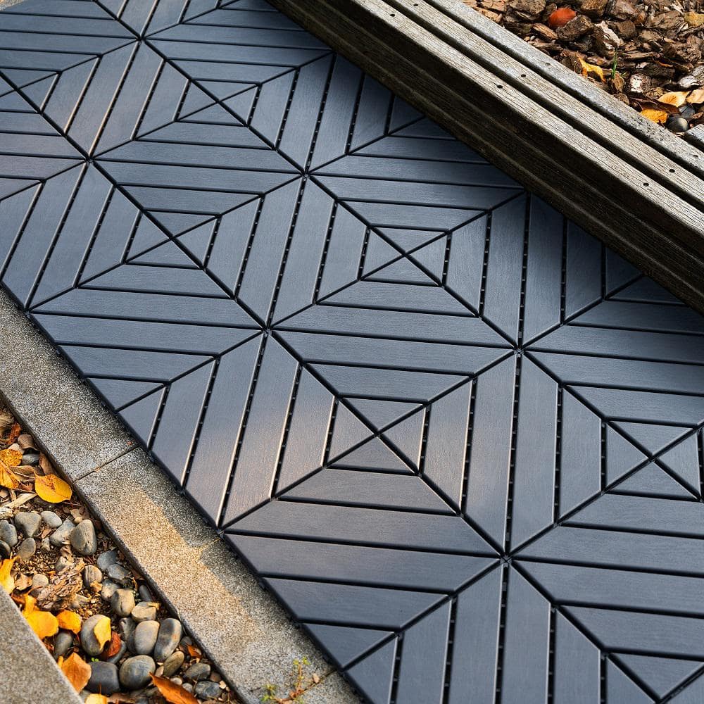 Amucolo 12 in. x 12 in. Waterproof Plastic Interlocking Deck Tiles in Gray for Poolside Balcony Backyard (Set of 44 Tiles)