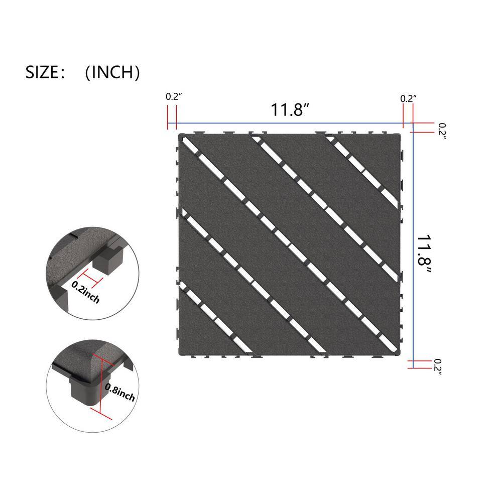 Amucolo 12 in. x 12 in. Waterproof Plastic Interlocking Deck Tiles in Gray for Poolside Balcony Backyard (Set of 44 Tiles)