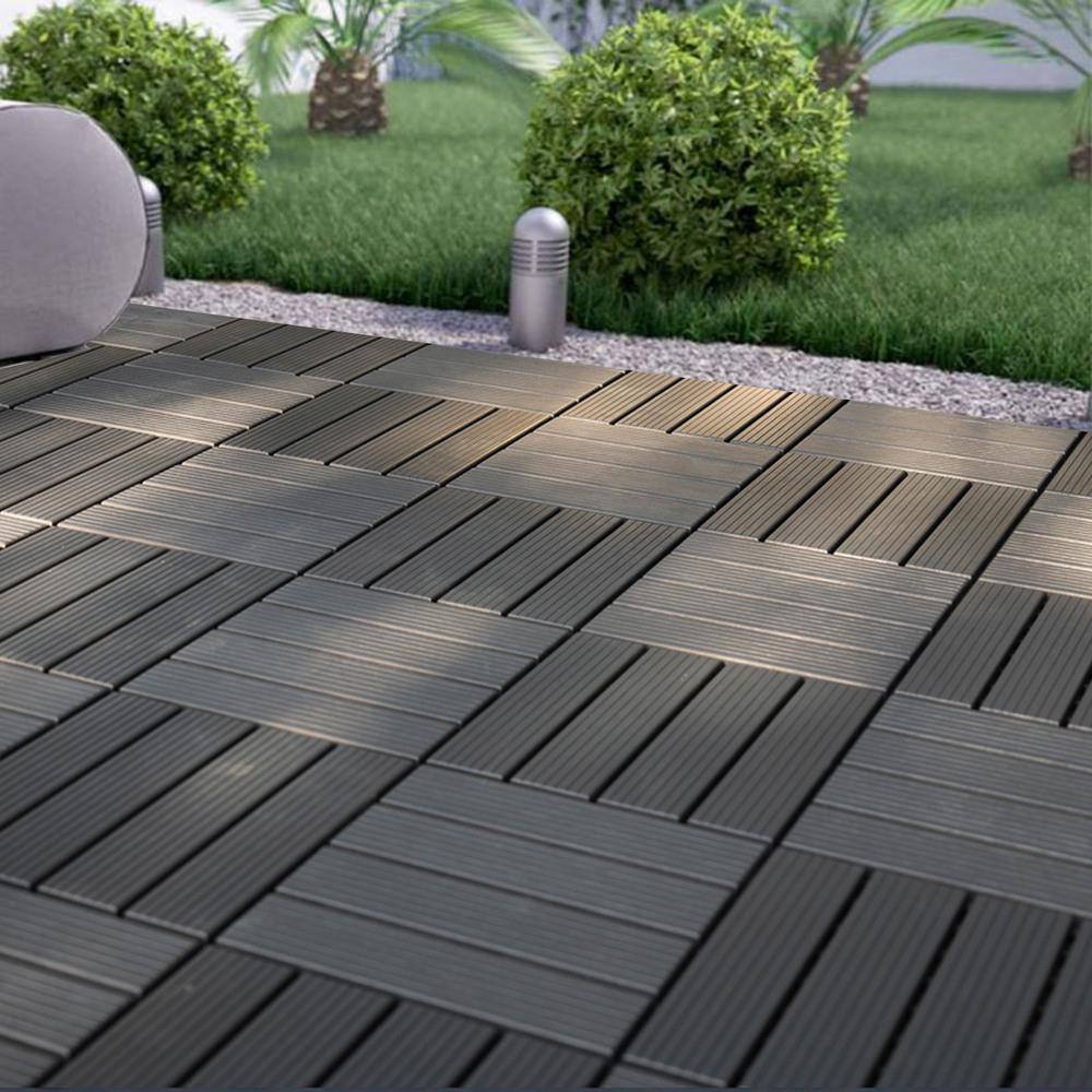 Amucolo 12 in. x 12 in. Waterproof Composite Interlocking Deck Tiles in Gray for Poolside, Balcony, Backyard (Set of 44 Tiles)