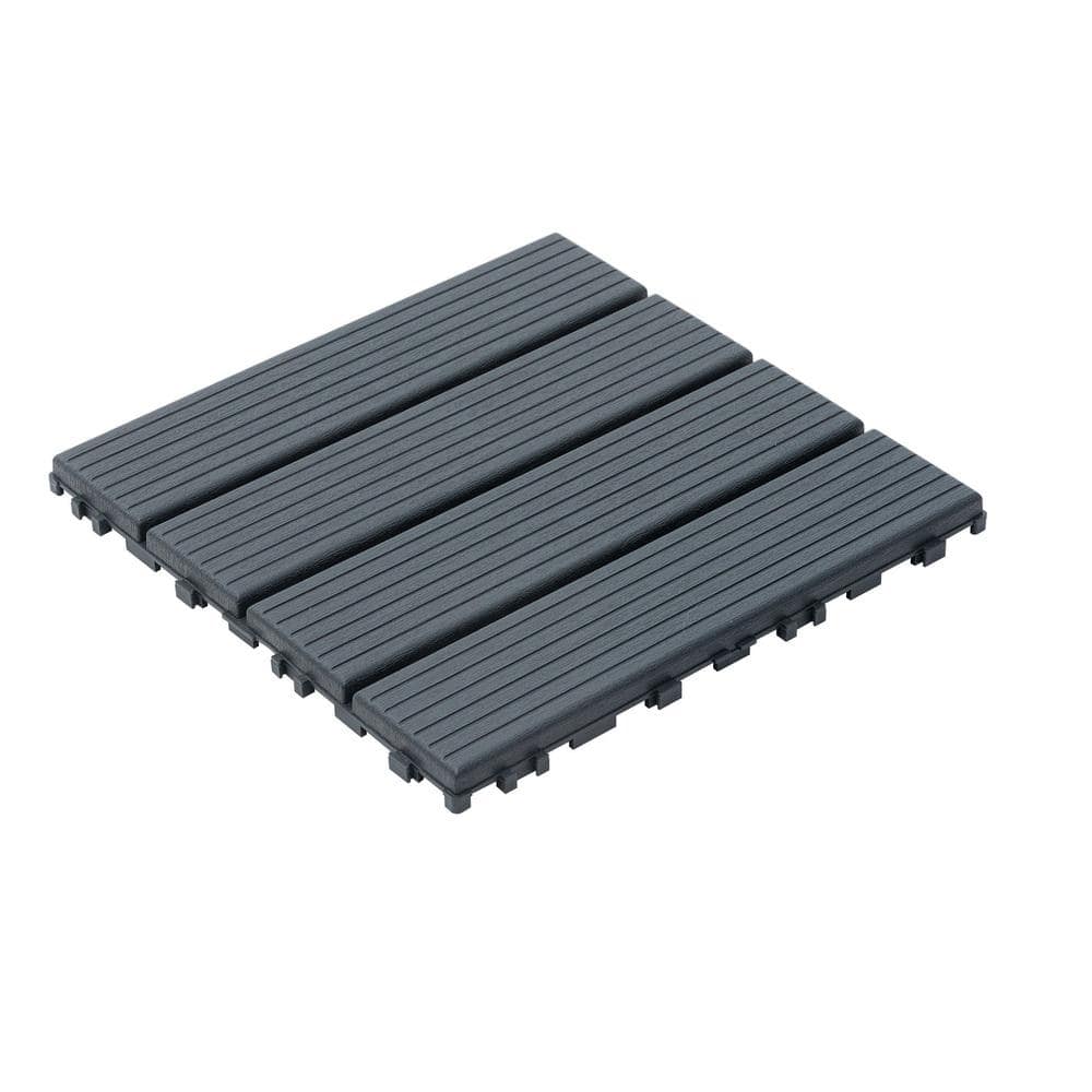 Amucolo 12 in. x 12 in. Waterproof Composite Interlocking Deck Tiles in Gray for Poolside, Balcony, Backyard (Set of 44 Tiles)