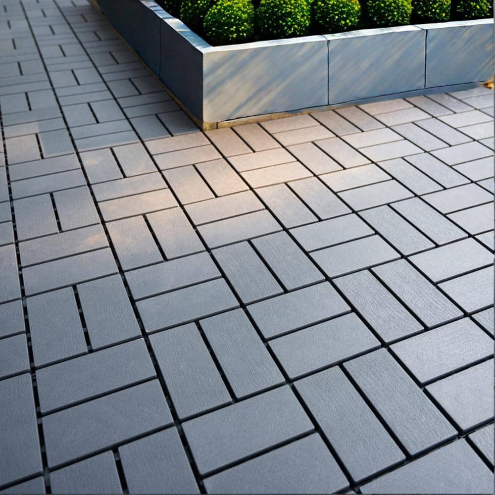 Amucolo 12 in. x 12 in. Waterproof Composite Interlocking Deck Tiles in Gray for Poolside, Balcony, Backyard (Set of 44 Tiles)