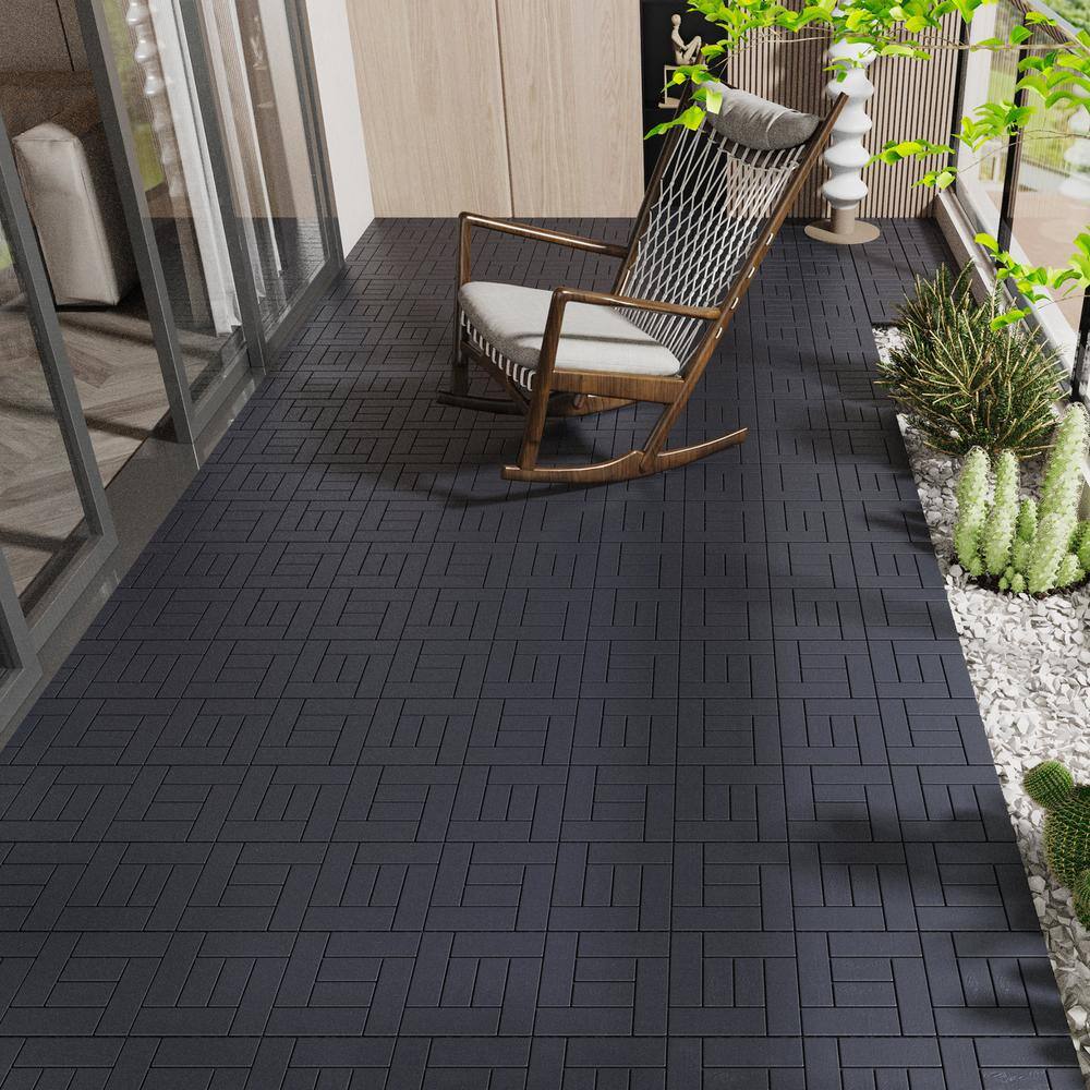 Amucolo 12 in. x 12 in. Waterproof Plastic Interlocking Deck Tiles in Dark Gray for Poolside Balcony Backyard (Set of 44 Tiles)