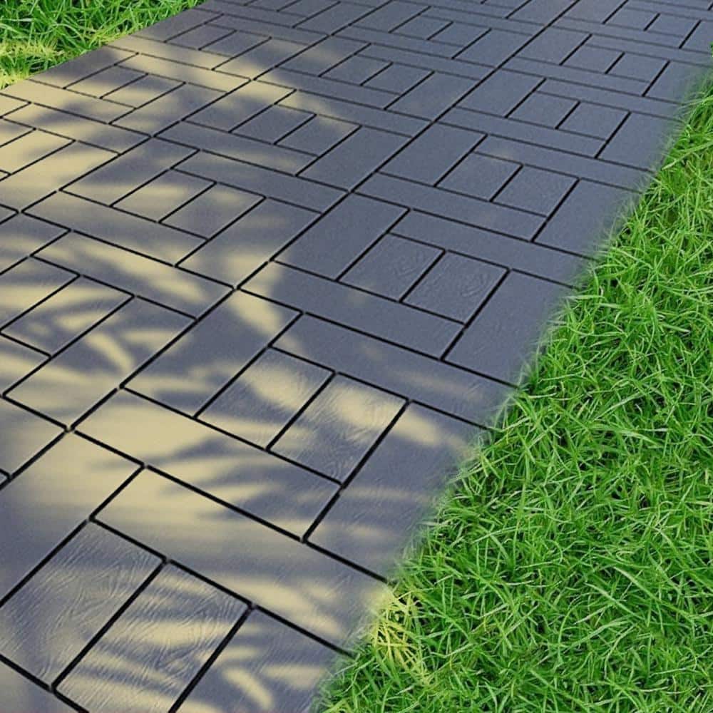 Amucolo 12 in. x 12 in. Waterproof Plastic Interlocking Deck Tiles in Dark Gray for Poolside Balcony Backyard (Set of 44 Tiles)