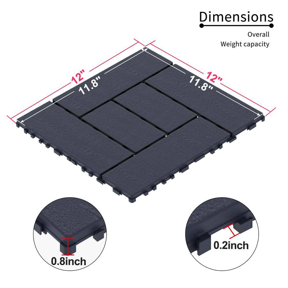 Amucolo 12 in. x 12 in. Waterproof Plastic Interlocking Deck Tiles in Dark Gray for Poolside Balcony Backyard (Set of 44 Tiles)