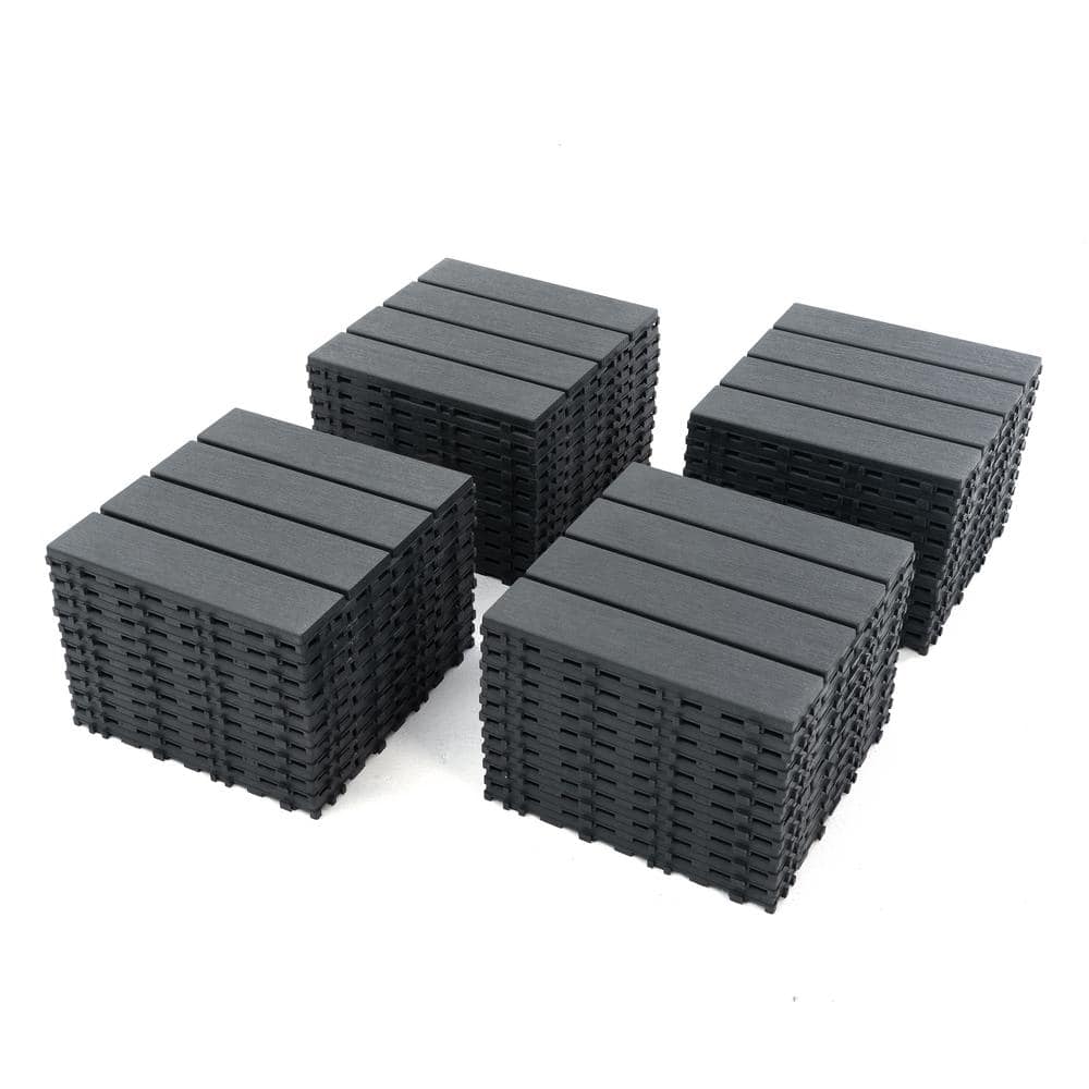 Amucolo 12 in. x 12 in. Waterproof Plastic Interlocking Deck Tiles in Gray for Poolside Balcony Backyard (Set of 44 Tiles)