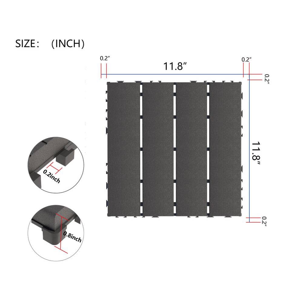 Amucolo 12 in. x 12 in. Waterproof Plastic Interlocking Deck Tiles in Gray for Poolside Balcony Backyard (Set of 44 Tiles)