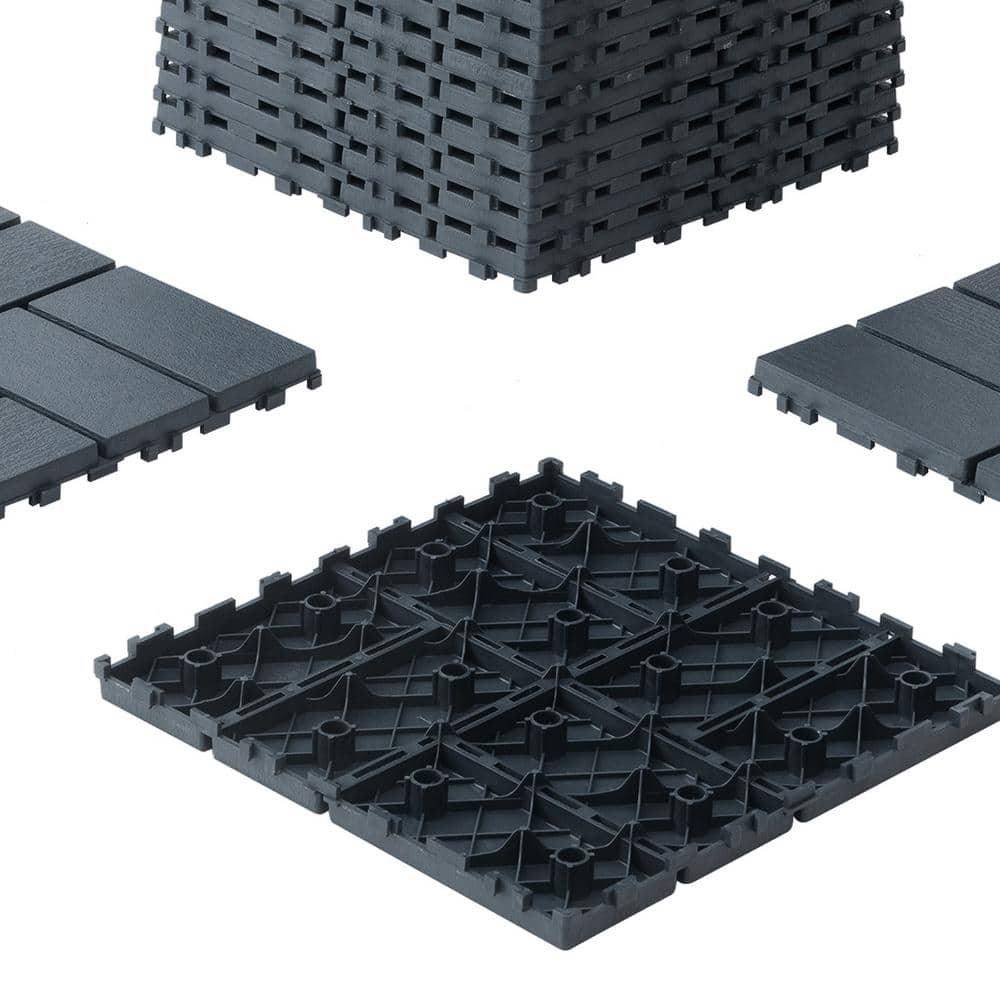 Amucolo 12 in. x 12 in. Waterproof Plastic Interlocking Deck Tiles in Gray for Poolside Balcony Backyard (Set of 44 Tiles)