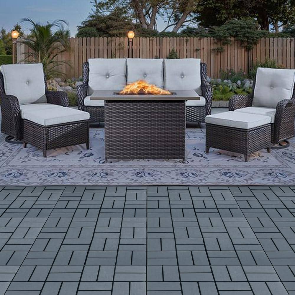 Amucolo 12 in. x 12 in. Waterproof Plastic Interlocking Deck Tiles in Gray for Poolside Balcony Backyard (Set of 44 Tiles)
