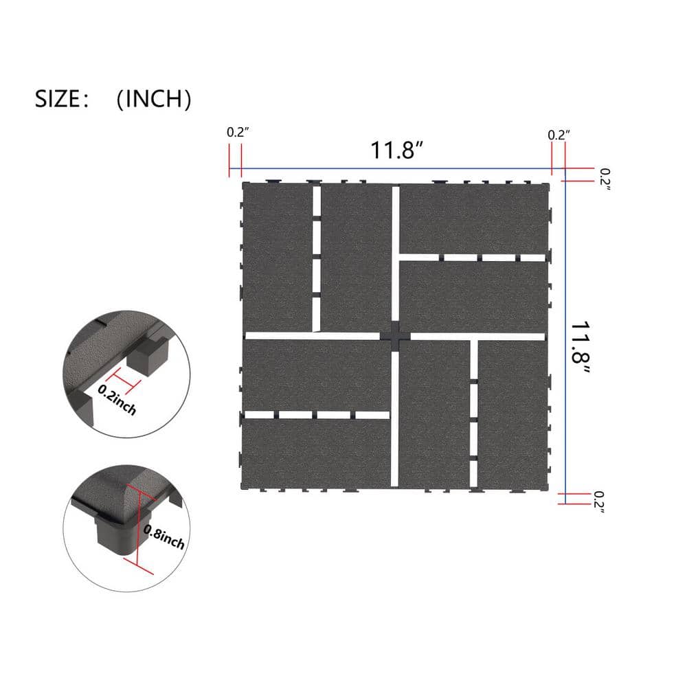 Amucolo 12 in. x 12 in. Waterproof Plastic Interlocking Deck Tiles in Gray for Poolside Balcony Backyard (Set of 44 Tiles)