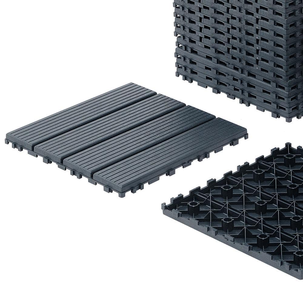 Amucolo 12 in. x 12 in. Waterproof Plastic Interlocking Deck Tiles in Gray for Poolside Balcony Backyard (Set of 44 Tiles)