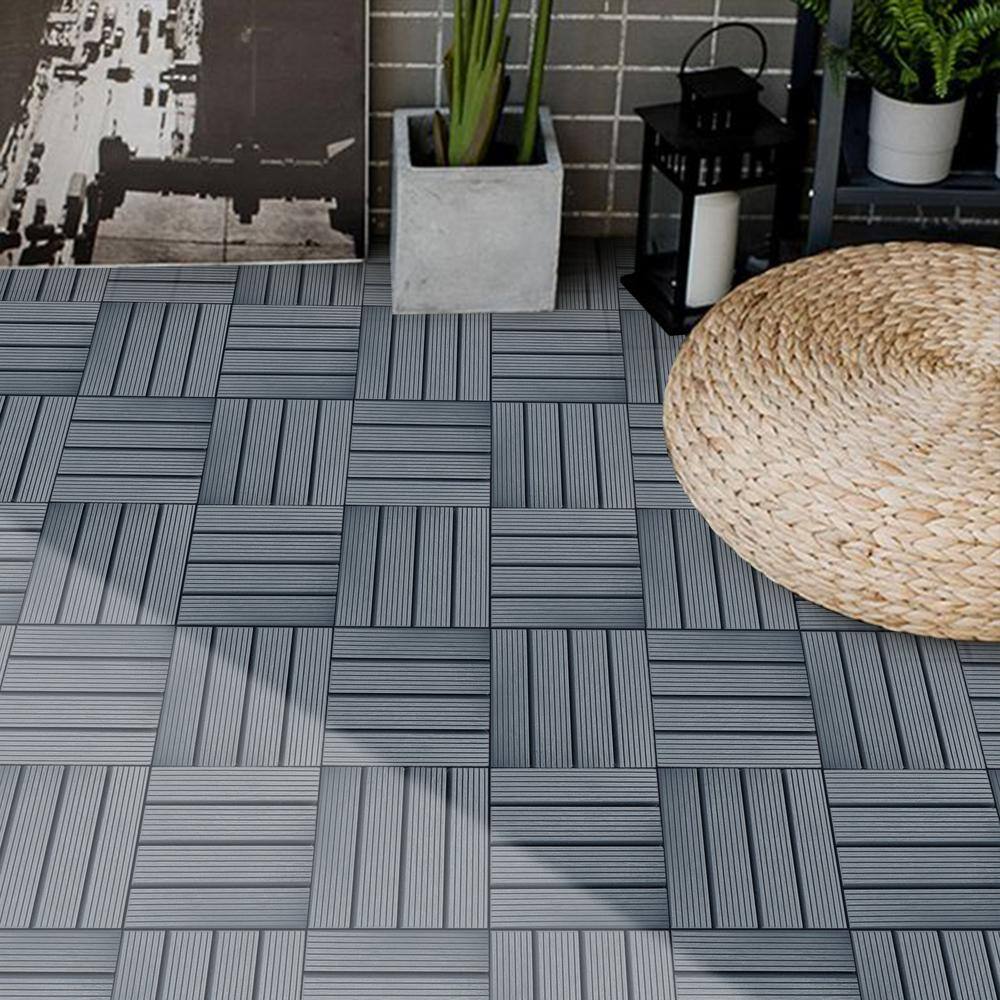 Amucolo 12 in. x 12 in. Waterproof Plastic Interlocking Deck Tiles in Gray for Poolside Balcony Backyard (Set of 44 Tiles)