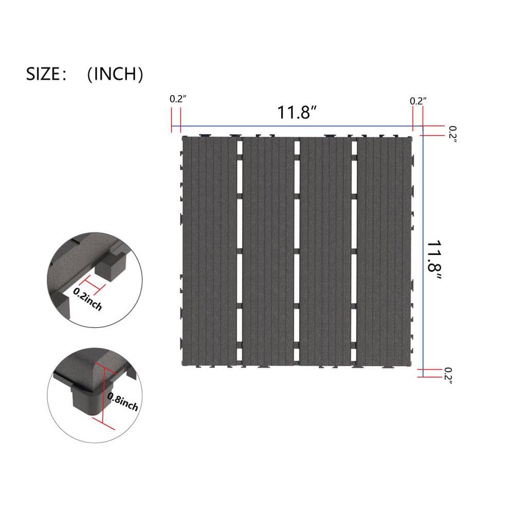 Amucolo 12 in. x 12 in. Waterproof Plastic Interlocking Deck Tiles in Gray for Poolside Balcony Backyard (Set of 44 Tiles)