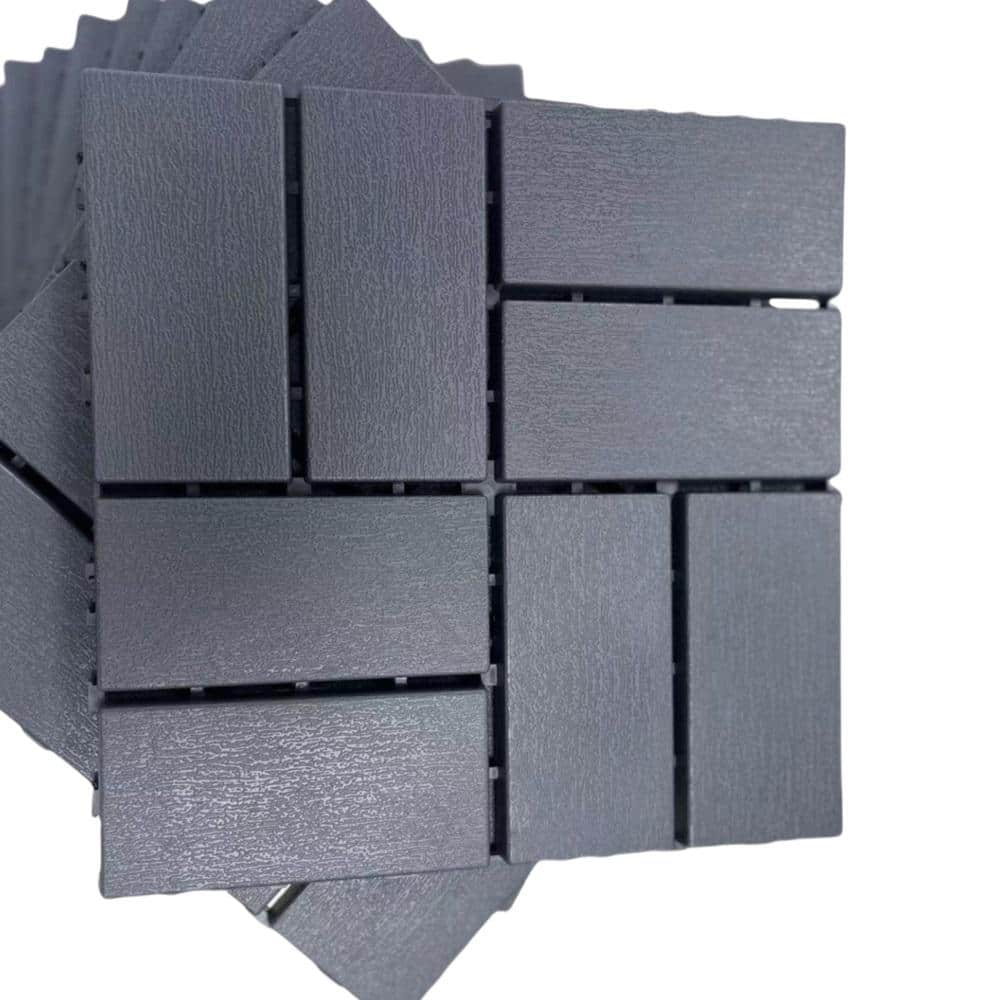 Amucolo 12 in. x 12 in. Waterproof Composite Interlocking Deck Tiles in Gray for Poolside, Balcony, Backyard (Set of 36 Tiles)