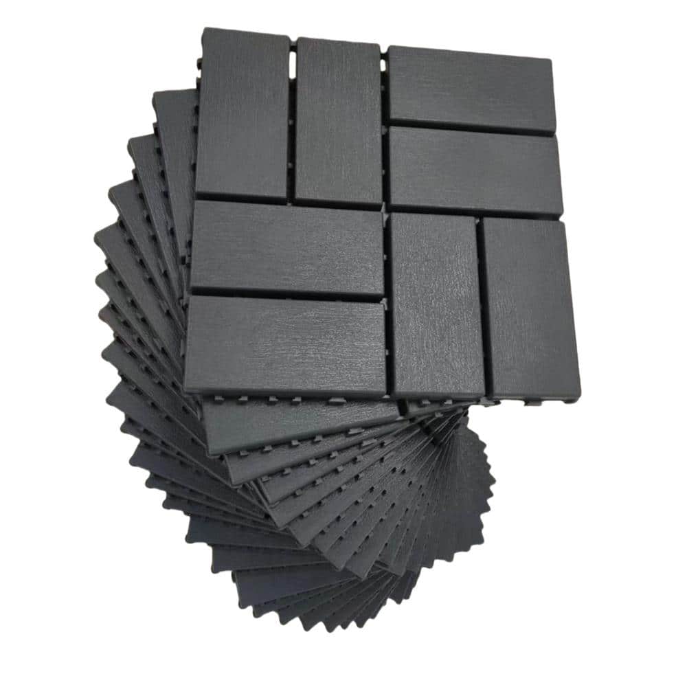 Amucolo 12 in. x 12 in. Waterproof Composite Interlocking Deck Tiles in Gray for Poolside, Balcony, Backyard (Set of 36 Tiles)